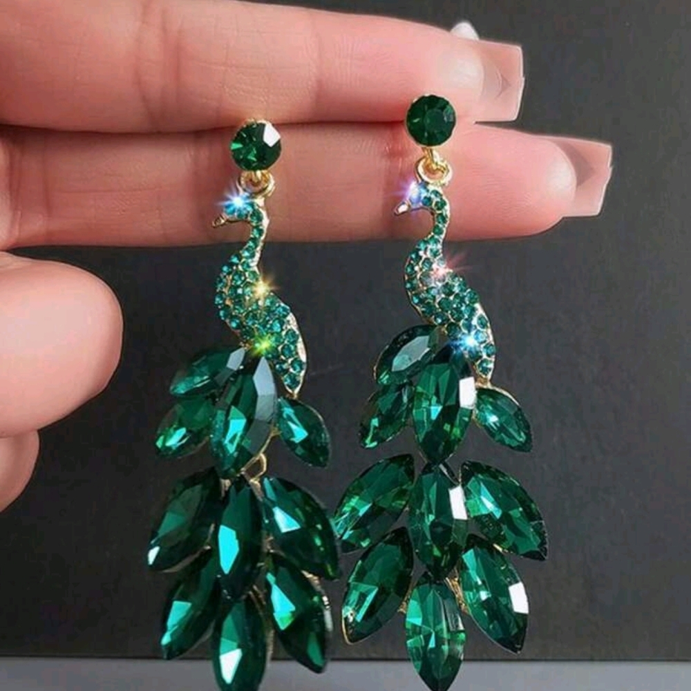 Elegant Green Peacock Earrings